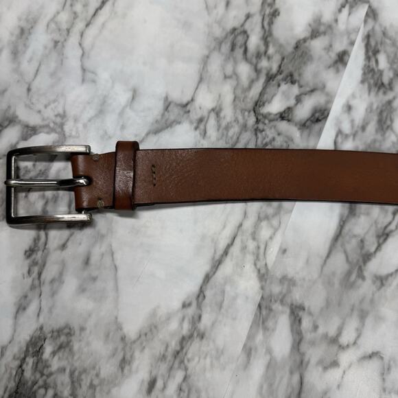 Express Brown Genuine Leather Made in USA Mens Size 38 40 Work Belt Silver Tone - Picture 12 of 12